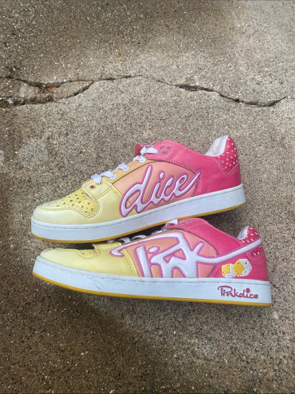RARE vintage Womens PinkDice Pink and Yellow Lace-Up Sneakers